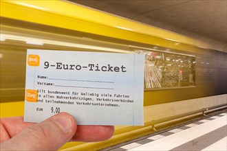 9-euro ticket with Metro underground photo montage in Berlin