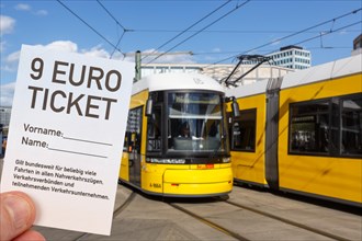 9-euro ticket with tram Tram photo montage in Berlin