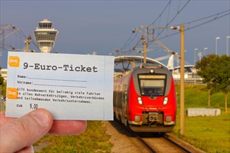 9-euro ticket with regional train Regional train photo montage in Munich
