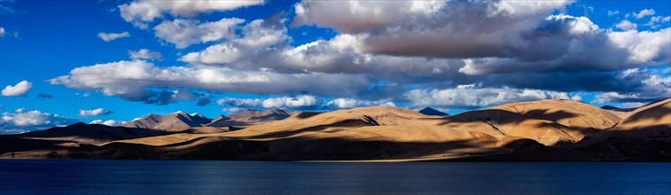Panorama of Himalayan lake Tso Moriri Tsomoriri Wetland Conservation Reserve