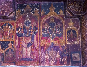 Murals in Varadaraja Perumal temple wall in Kancheepuram Tamil Nadu