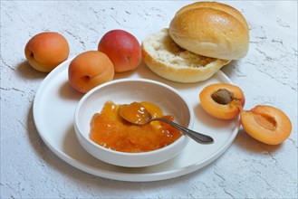 Apricot jam in shell and sliced roll
