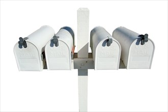 Row of white mailboxes isolated on a white background