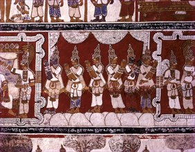 17th century murals on ceiling in Digambar Jain temple at Tirupparuttikunram