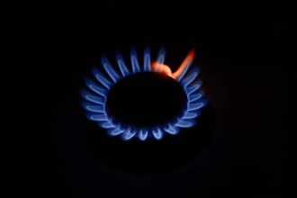 Blue gas flame on a gas stove