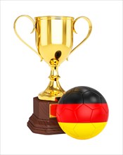3d rendering of gold trophy cup and soccer football ball with Germany flag isolated on white background