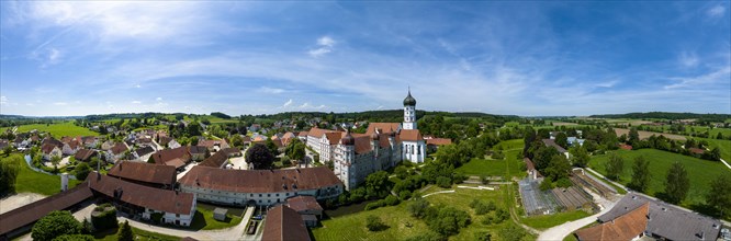 Aerial view of the Collegiate Church of the Assumption of the Virgin Mary and Wettenhausen Monastery