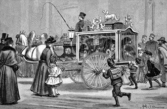 Decorative advertising carriage of the Berlin Dog Park in 1875