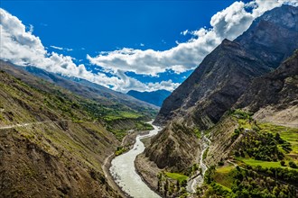 Chandra River in Himalayas and road