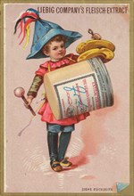 Picture series of children as musicians with an instrument from a Liebig box: kettledrum