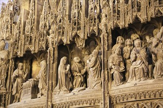 Stone sculptures Scenes from the Life of Jesus and Mary on the choir screen of Notre Dame of Chartres Cathedral