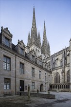 Saint-Corentin Gothic Cathedral and courtyard of the Musee Departemental Breton