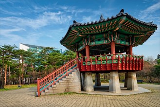 Pavillion in Korean style in Yeouido Park public park in Seoul
