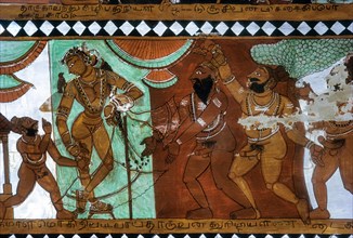 The 400 Yeras old Nayak paintings on the ceiling of the Sabha mantap in Nataraja Temple at Chidambaram