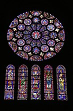 Leaded glass window rosette of the south transept in the Cathedral Notre Dame of Chartres