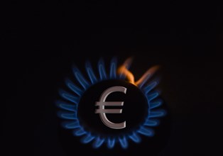Blue gas flame with a euro sign in the middle