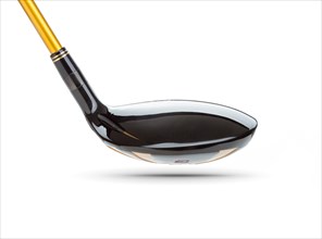 Back of fairway wood golf club on white background