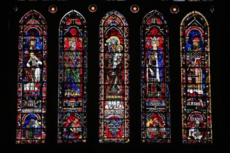 Leaded glass window of the north transept in Notre Dame of Chartres Cathedral