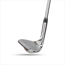 Chrome golf club wedge iron on white background
