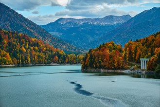 Sylvensteinsee lake view from Sylvensteinsee dam in autumn. Bavaria