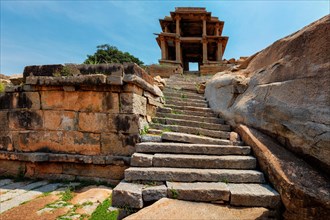 Ancient Vijayanagara Empire civilization ruins of Hampi now famous tourist attraction. Sule Bazaar