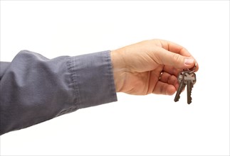 Man handing over the keys isolated on a white background