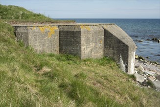 Concrete bunker in a more than 500 km long defensive line with 1063 concrete bunkers along the Scanian coast built during WW2 in 1939-1940. Now sealed. Ystad