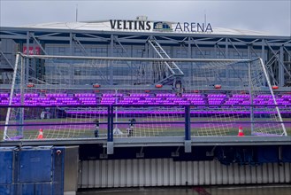 Fully automatic movable LED lighting system for turf growth lighting of out of stadium driven turf football pitch playing field of Bundesliga club football club FC Schalke 04