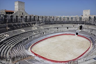 Roman arena amphitheatre with preserved medieval towers