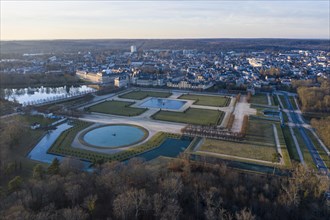 Aerial view of Fontainebleau Castle and Park