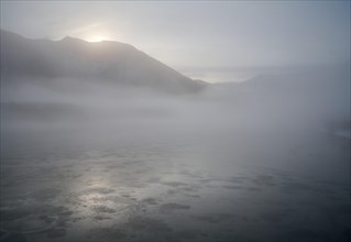 Fog over the Sylvenstein reservoir