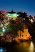 Scenic Yongyeon Pond with Yongyeon Pavilion illuminated at night