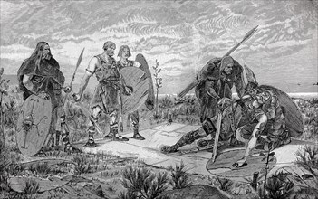 Ancient German fight. The Holmgang is a duel practised by the early medieval Scandinavians. It was a recognised means of settling disputes