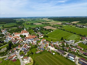 Aerial view of the Collegiate Church of the Assumption of the Virgin Mary and Wettenhausen Monastery