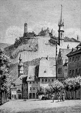 Windeck Castle and the town of Weinheim an der Bergstrasse in 1870