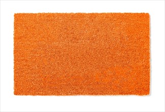 Blank orange welcome mat isolated on white background ready for your own text