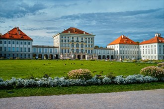 Nymphenburg palace with garden lawn in front