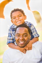Happy african american father and mixed-race son playing at the park