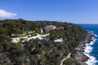 Aerial view of the Villa Del Mare estate at Cap Martin with pool and helipad