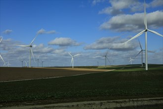 Parc eolien wind farm in fields in the Marne department