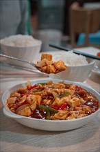 Delicious tofu Chinese cuisine in a Chinese restaurant