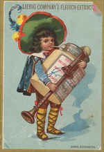 Picture series of children as musicians with an instrument from a Liebig box: Bagpipe player