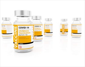 COVID-19 vaccine for children vials on white background