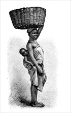 Almond seller with infant on his back