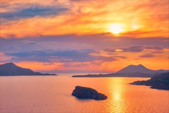 Aegean Sea with Greek islands view on sunset