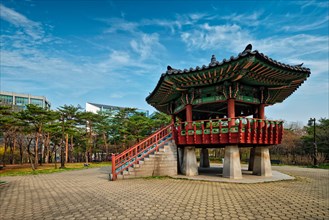 Pavillion in Korean style in Yeouido Park public park in Seoul