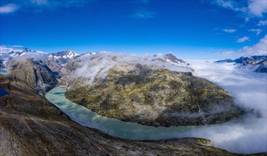 Aerial view of the Grimsel region with the 3 reservoirs