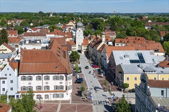 View from the city tower to the Schrannenplatz with the town hall of Erding