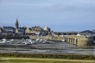 Old town of Roscoff with harbour at low tide