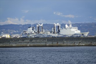 French Navy ship in front of the former Brest submarine repair yard